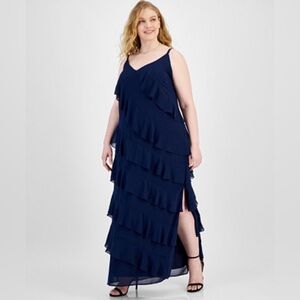 New with tags size 14W B Darlin Navy Layered ruffle Maxi Dress